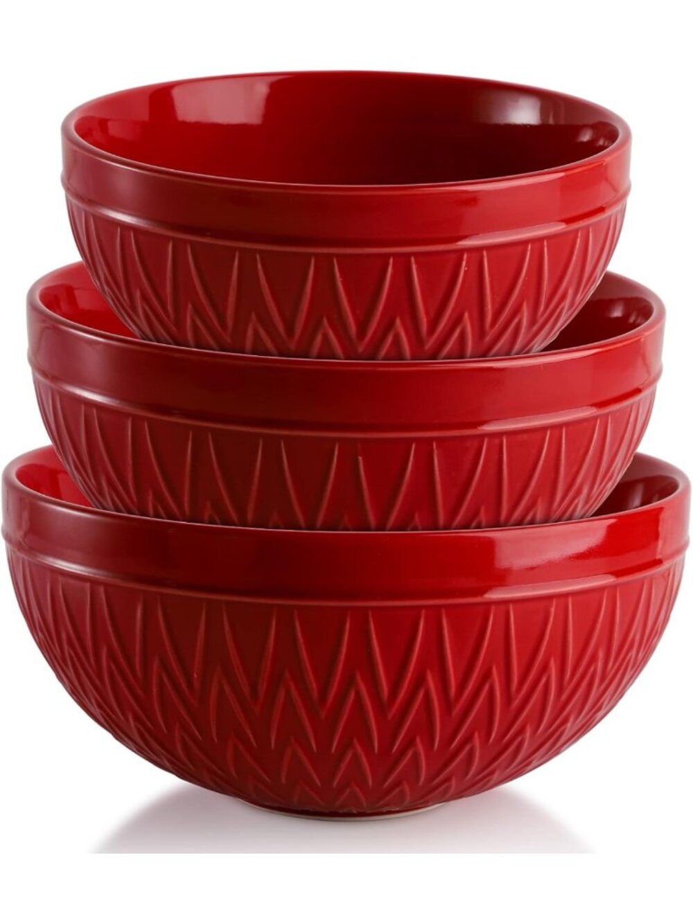 3-Piece Ceramic Mixing Bowls Set - Large Nesting Salad & Soup Bowls, Microwave